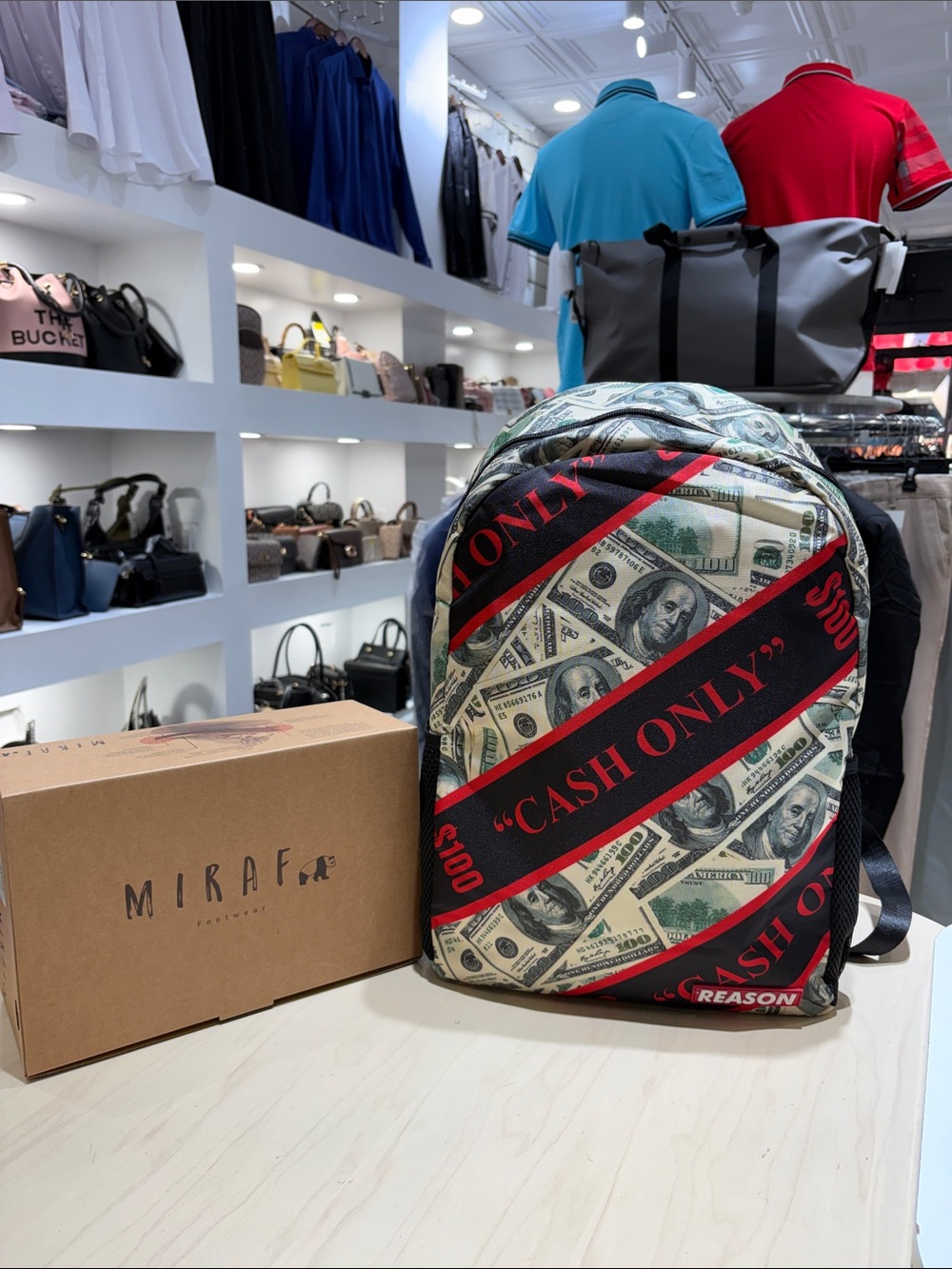 "Cash Only" Money Print Backpack - Multicolor